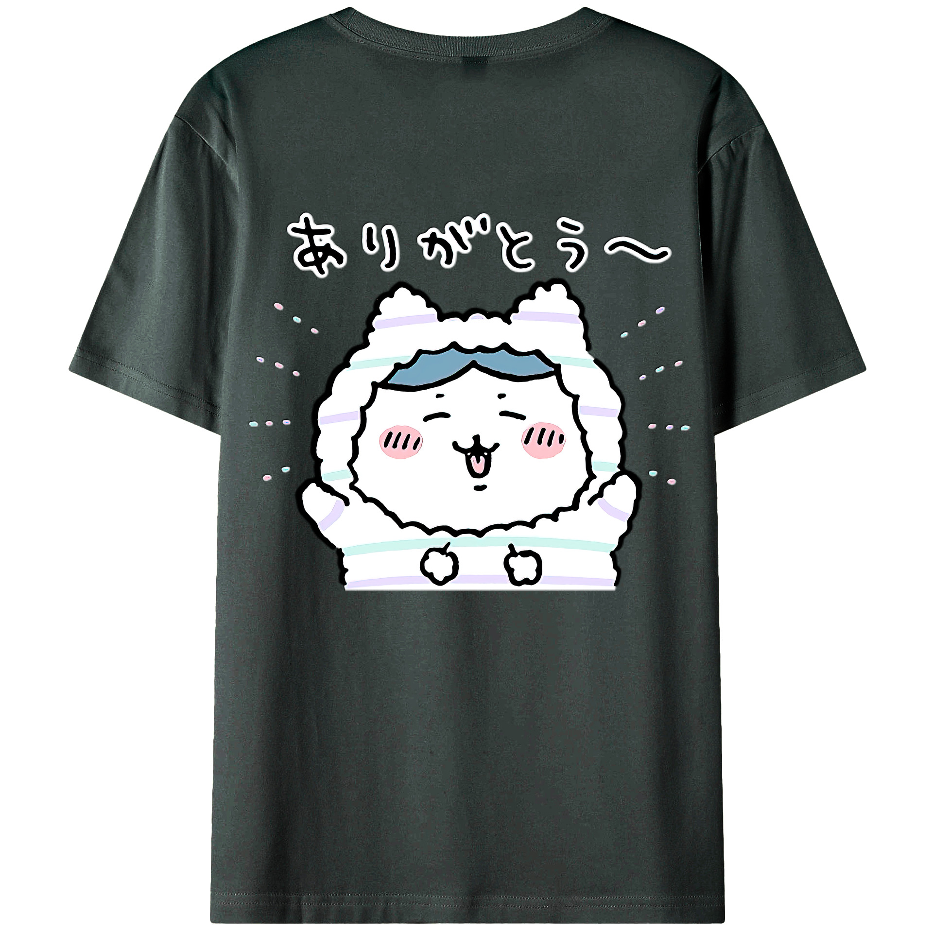 （画像用） ちいかわ ハチワレ Chii-kawa hachiware 綿100％ メンズ半袖Tシャツ（バックプリント） 通気性